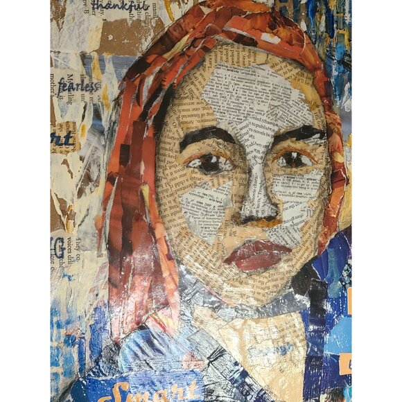 "I Am" Mixed Media Collage 16"x20" Torn Paper Art On Cradled‎ Wood Panel - Picture 4 of 8